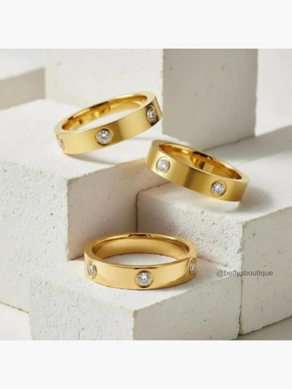 3 Pcs Stackable Band Rings Zirconia Wedding Set - Picture 3 of 6